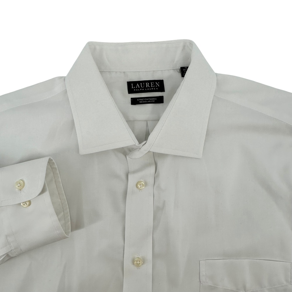 Lauren Ralph Lauren Mens 18 36/37‎ 2XL White Herringbone Stretch Dress Shirt New